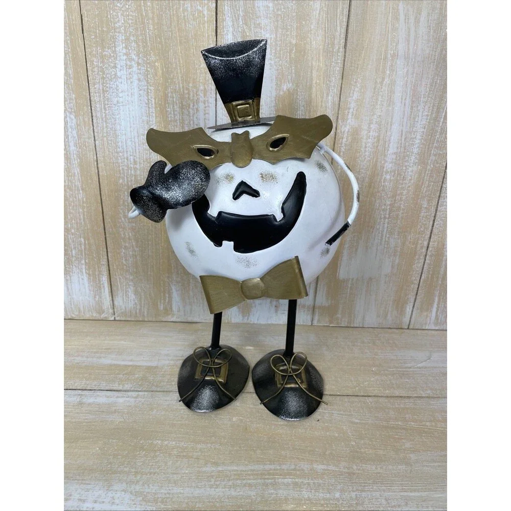 Masked Jack-o-Lantern Halloween Pumpkin Metal Figure Benedict & Leopold